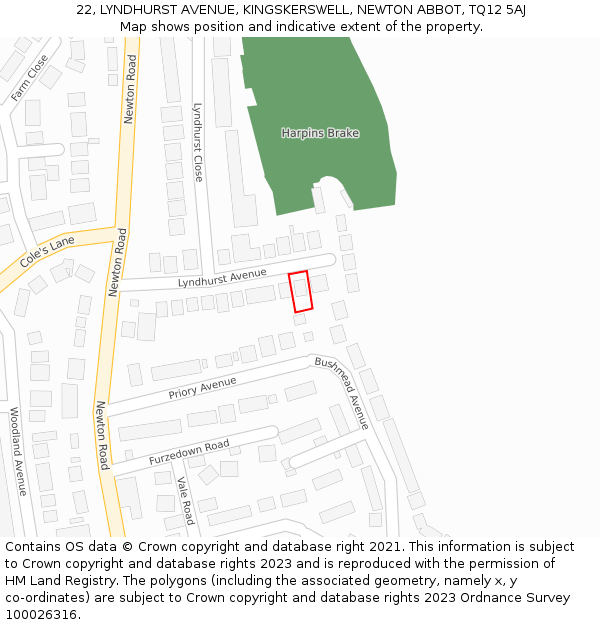 22, LYNDHURST AVENUE, KINGSKERSWELL, NEWTON ABBOT, TQ12 5AJ: Location map and indicative extent of plot