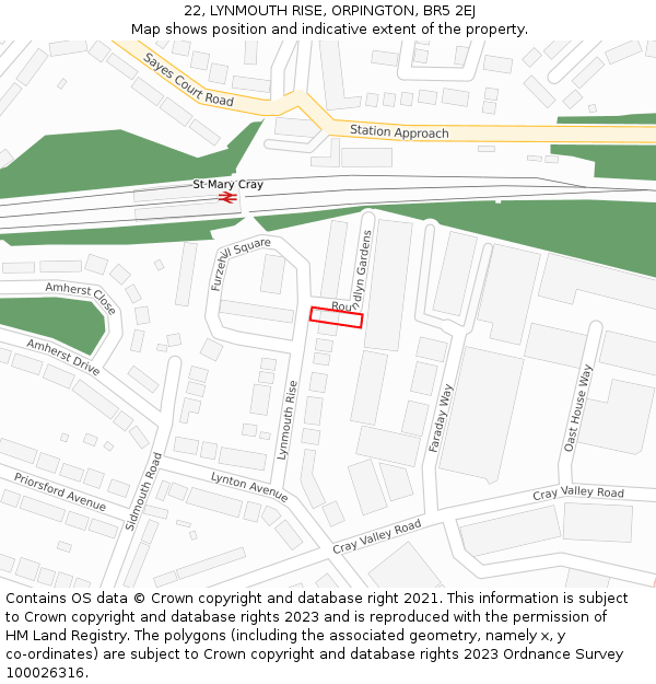 22, LYNMOUTH RISE, ORPINGTON, BR5 2EJ: Location map and indicative extent of plot