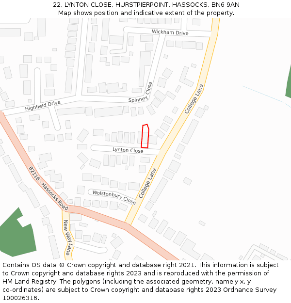 22, LYNTON CLOSE, HURSTPIERPOINT, HASSOCKS, BN6 9AN: Location map and indicative extent of plot