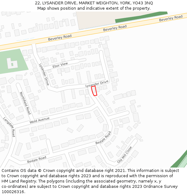 22, LYSANDER DRIVE, MARKET WEIGHTON, YORK, YO43 3NQ: Location map and indicative extent of plot