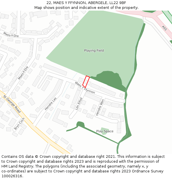 22, MAES Y FFYNNON, ABERGELE, LL22 9BF: Location map and indicative extent of plot