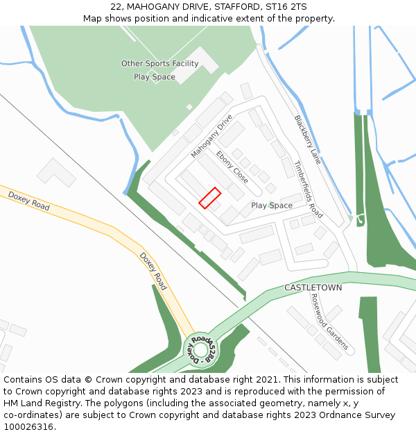 22, MAHOGANY DRIVE, STAFFORD, ST16 2TS: Location map and indicative extent of plot