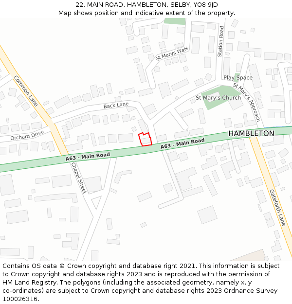 22, MAIN ROAD, HAMBLETON, SELBY, YO8 9JD: Location map and indicative extent of plot