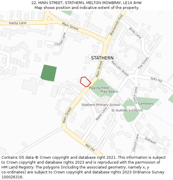 22, MAIN STREET, STATHERN, MELTON MOWBRAY, LE14 4HW: Location map and indicative extent of plot