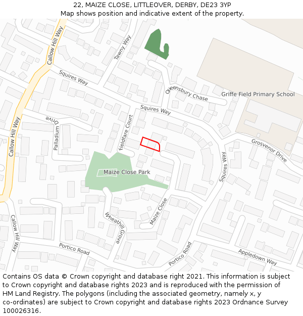 22, MAIZE CLOSE, LITTLEOVER, DERBY, DE23 3YP: Location map and indicative extent of plot