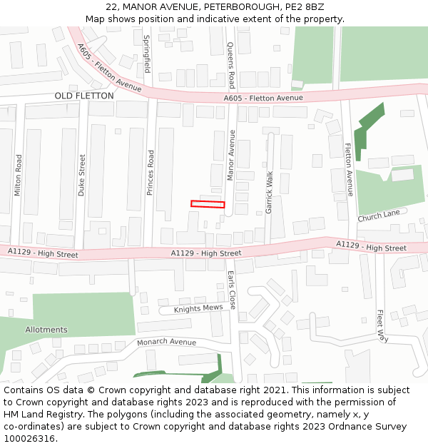 22, MANOR AVENUE, PETERBOROUGH, PE2 8BZ: Location map and indicative extent of plot