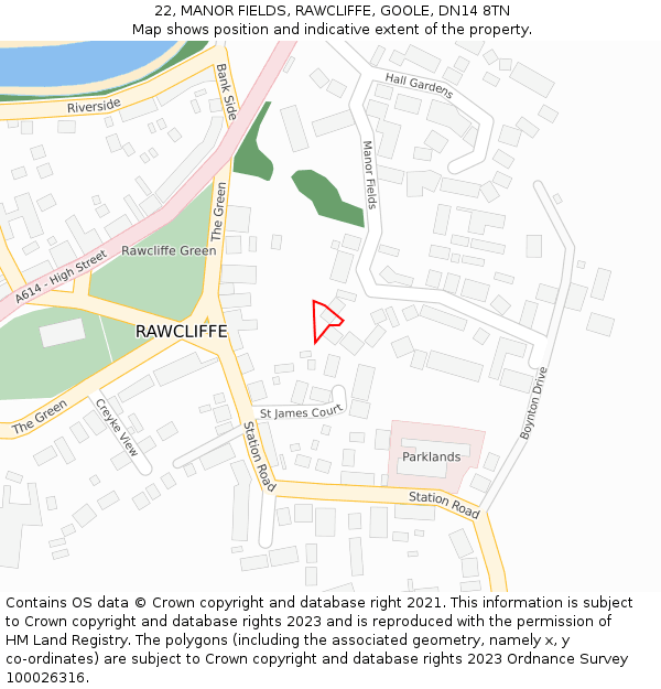 22, MANOR FIELDS, RAWCLIFFE, GOOLE, DN14 8TN: Location map and indicative extent of plot