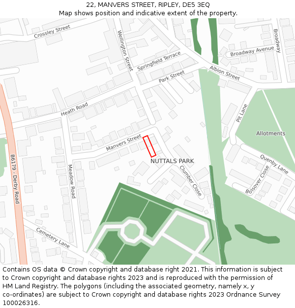 22, MANVERS STREET, RIPLEY, DE5 3EQ: Location map and indicative extent of plot