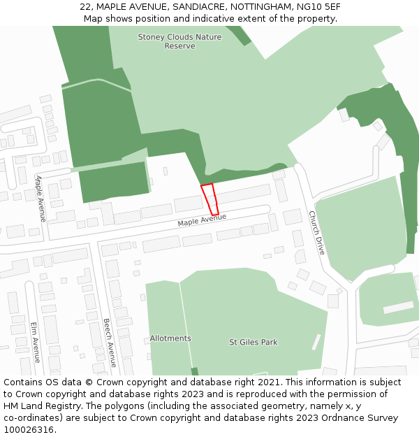 22, MAPLE AVENUE, SANDIACRE, NOTTINGHAM, NG10 5EF: Location map and indicative extent of plot