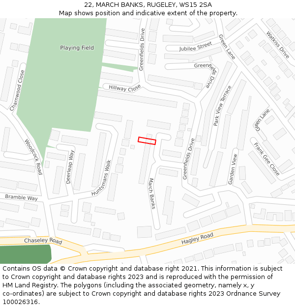 22, MARCH BANKS, RUGELEY, WS15 2SA: Location map and indicative extent of plot