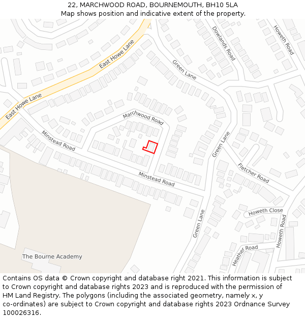 22, MARCHWOOD ROAD, BOURNEMOUTH, BH10 5LA: Location map and indicative extent of plot