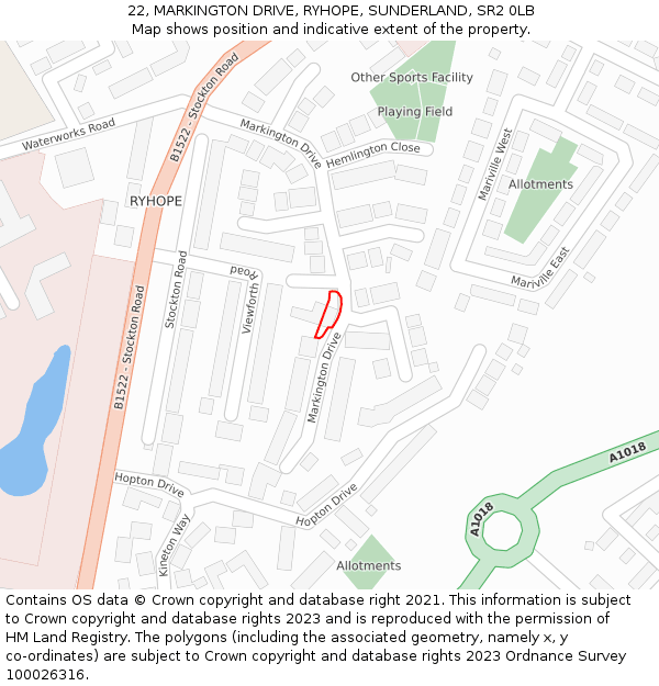 22, MARKINGTON DRIVE, RYHOPE, SUNDERLAND, SR2 0LB: Location map and indicative extent of plot