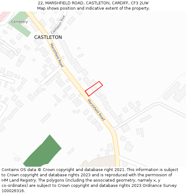 22, MARSHFIELD ROAD, CASTLETON, CARDIFF, CF3 2UW: Location map and indicative extent of plot
