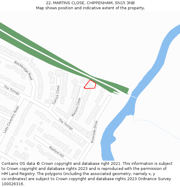 22, MARTINS CLOSE, CHIPPENHAM, SN15 3NB: Location map and indicative extent of plot