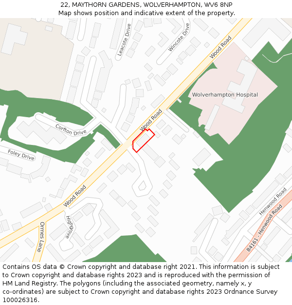 22, MAYTHORN GARDENS, WOLVERHAMPTON, WV6 8NP: Location map and indicative extent of plot
