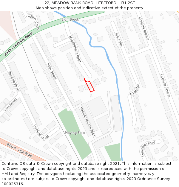 22, MEADOW BANK ROAD, HEREFORD, HR1 2ST: Location map and indicative extent of plot