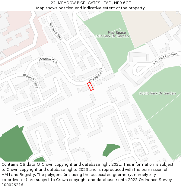 22, MEADOW RISE, GATESHEAD, NE9 6GE: Location map and indicative extent of plot