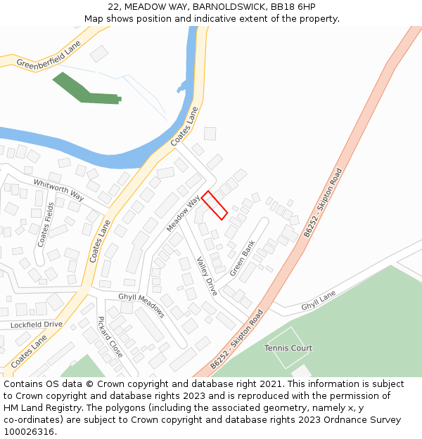 22, MEADOW WAY, BARNOLDSWICK, BB18 6HP: Location map and indicative extent of plot