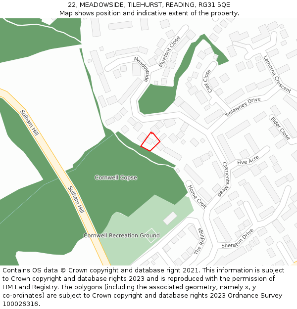 22, MEADOWSIDE, TILEHURST, READING, RG31 5QE: Location map and indicative extent of plot