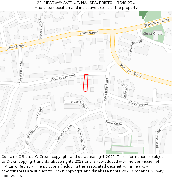 22, MEADWAY AVENUE, NAILSEA, BRISTOL, BS48 2DU: Location map and indicative extent of plot