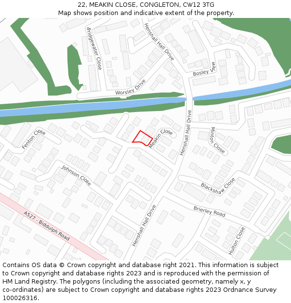 22, MEAKIN CLOSE, CONGLETON, CW12 3TG: Location map and indicative extent of plot