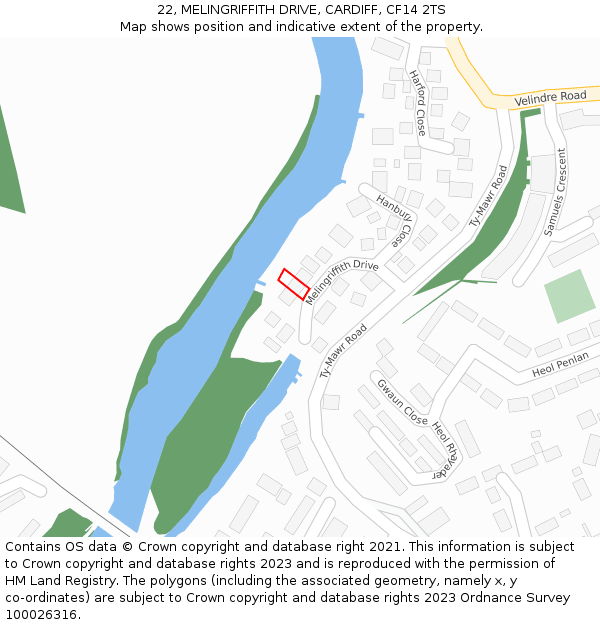 22, MELINGRIFFITH DRIVE, CARDIFF, CF14 2TS: Location map and indicative extent of plot