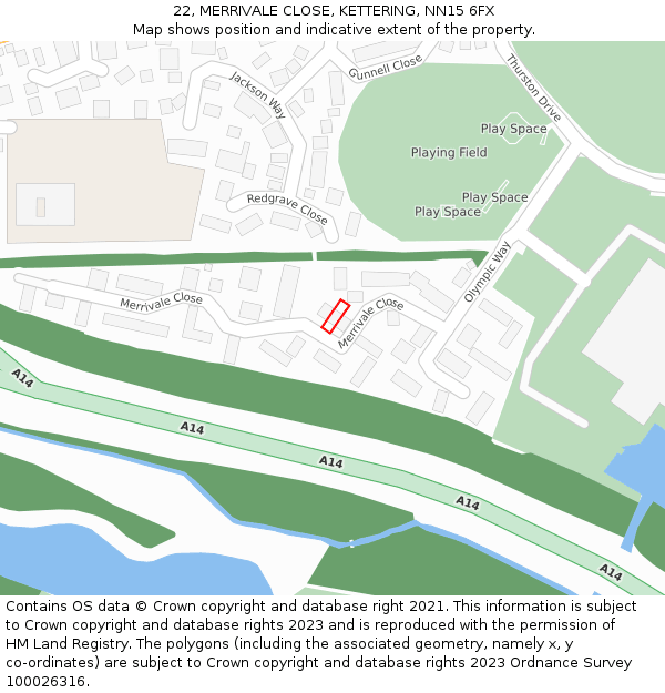 22, MERRIVALE CLOSE, KETTERING, NN15 6FX: Location map and indicative extent of plot