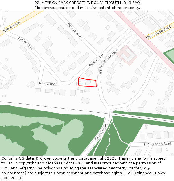 22, MEYRICK PARK CRESCENT, BOURNEMOUTH, BH3 7AQ: Location map and indicative extent of plot