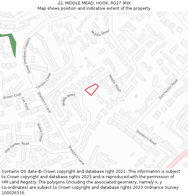 22, MIDDLE MEAD, HOOK, RG27 9NX: Location map and indicative extent of plot