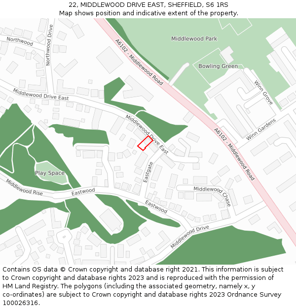22, MIDDLEWOOD DRIVE EAST, SHEFFIELD, S6 1RS: Location map and indicative extent of plot