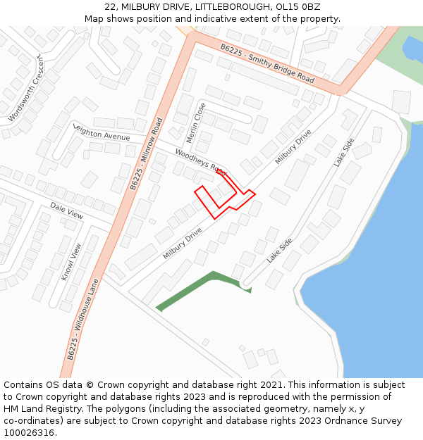 22, MILBURY DRIVE, LITTLEBOROUGH, OL15 0BZ: Location map and indicative extent of plot