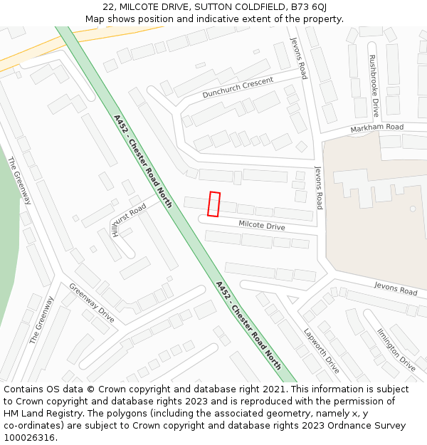 22, MILCOTE DRIVE, SUTTON COLDFIELD, B73 6QJ: Location map and indicative extent of plot