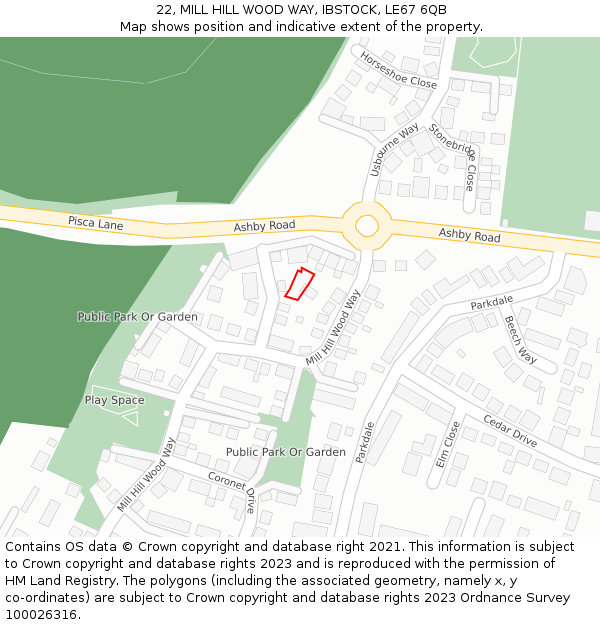 22, MILL HILL WOOD WAY, IBSTOCK, LE67 6QB: Location map and indicative extent of plot