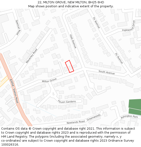 22, MILTON GROVE, NEW MILTON, BH25 6HD: Location map and indicative extent of plot