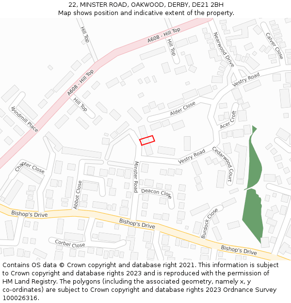 22, MINSTER ROAD, OAKWOOD, DERBY, DE21 2BH: Location map and indicative extent of plot