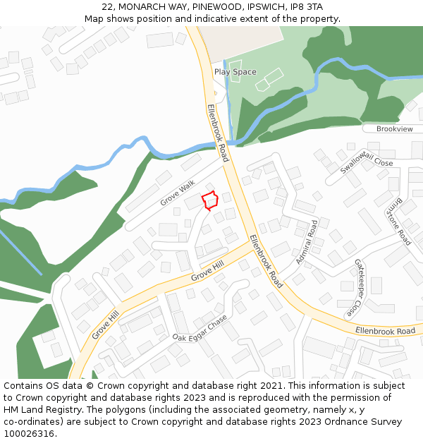 22, MONARCH WAY, PINEWOOD, IPSWICH, IP8 3TA: Location map and indicative extent of plot