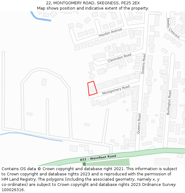 22, MONTGOMERY ROAD, SKEGNESS, PE25 2EX: Location map and indicative extent of plot
