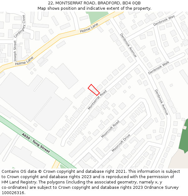 22, MONTSERRAT ROAD, BRADFORD, BD4 0QB: Location map and indicative extent of plot