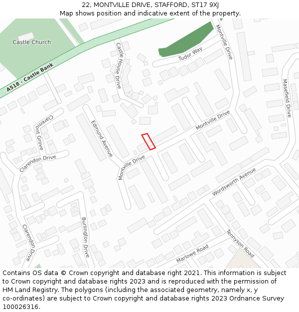 22, MONTVILLE DRIVE, STAFFORD, ST17 9XJ: Location map and indicative extent of plot