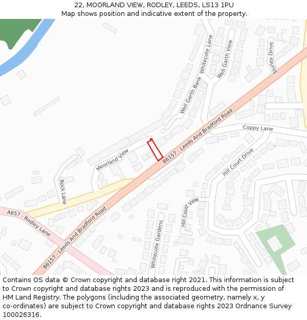 22, MOORLAND VIEW, RODLEY, LEEDS, LS13 1PU: Location map and indicative extent of plot
