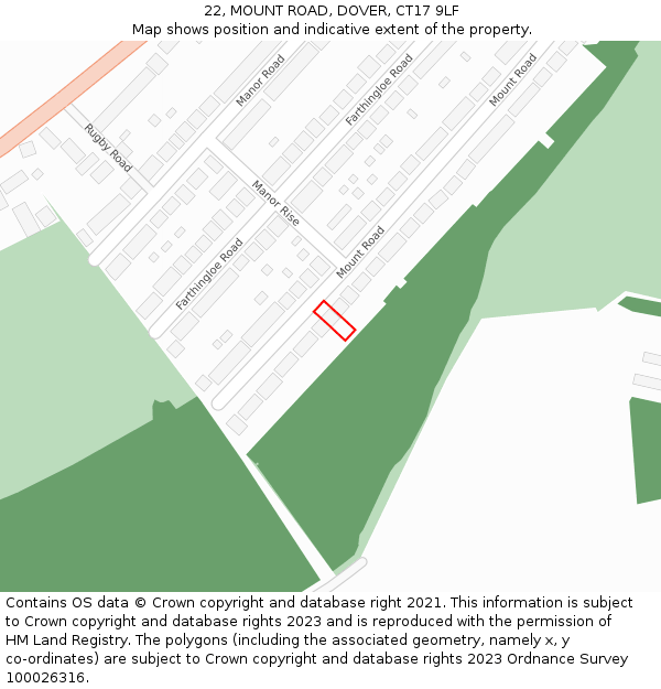 22, MOUNT ROAD, DOVER, CT17 9LF: Location map and indicative extent of plot