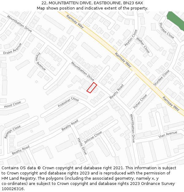 22, MOUNTBATTEN DRIVE, EASTBOURNE, BN23 6AX: Location map and indicative extent of plot