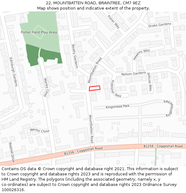 22, MOUNTBATTEN ROAD, BRAINTREE, CM7 9EZ: Location map and indicative extent of plot