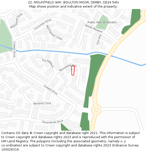 22, MOUNTFIELD WAY, BOULTON MOOR, DERBY, DE24 5AN: Location map and indicative extent of plot