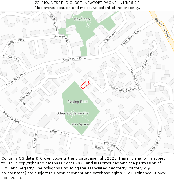 22, MOUNTSFIELD CLOSE, NEWPORT PAGNELL, MK16 0JE: Location map and indicative extent of plot