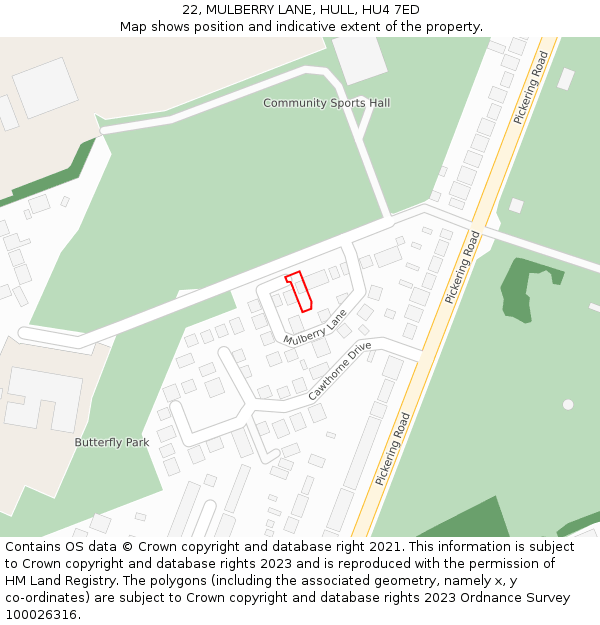 22, MULBERRY LANE, HULL, HU4 7ED: Location map and indicative extent of plot