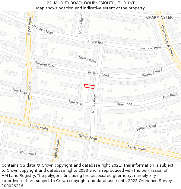 22, MURLEY ROAD, BOURNEMOUTH, BH9 1NT: Location map and indicative extent of plot