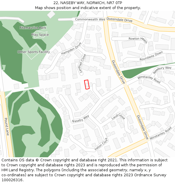 22, NASEBY WAY, NORWICH, NR7 0TP: Location map and indicative extent of plot