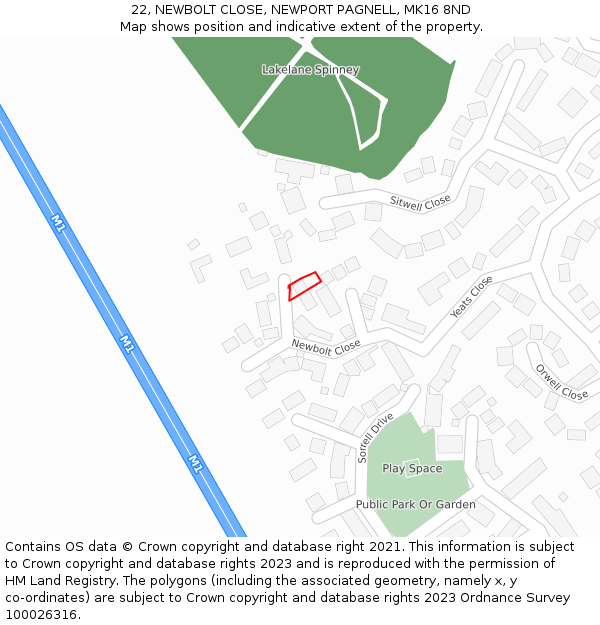 22, NEWBOLT CLOSE, NEWPORT PAGNELL, MK16 8ND: Location map and indicative extent of plot