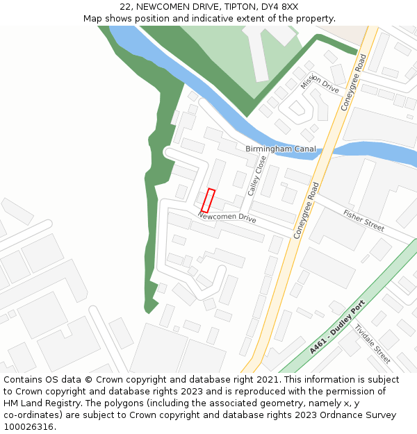 22, NEWCOMEN DRIVE, TIPTON, DY4 8XX: Location map and indicative extent of plot